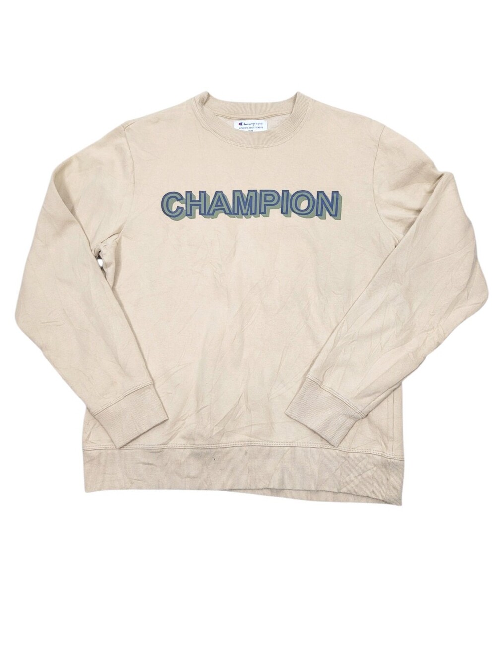 Champion Beige Colour Green Logo Sweatshirt Top Size: M